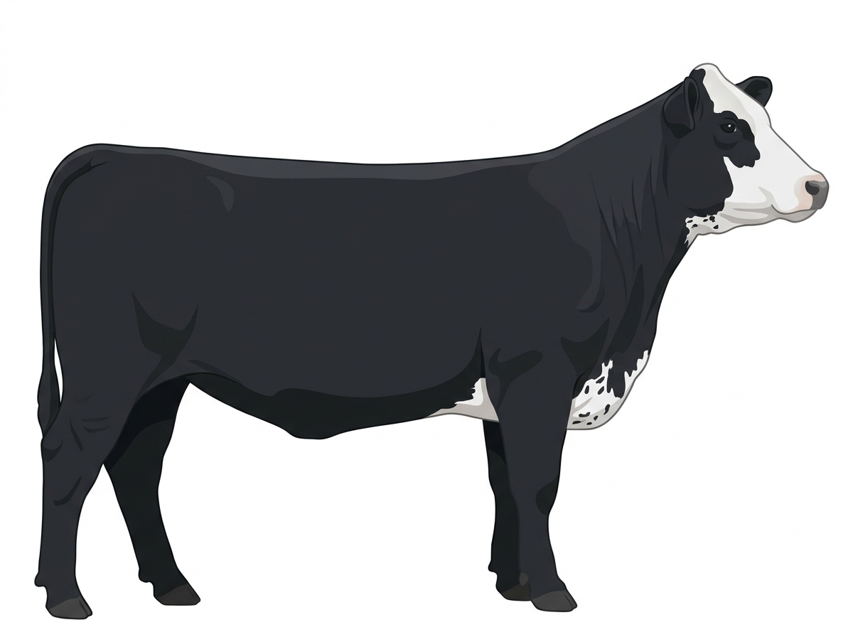 Black with a white face and ticking in the white Shorthorn Plus Heifer