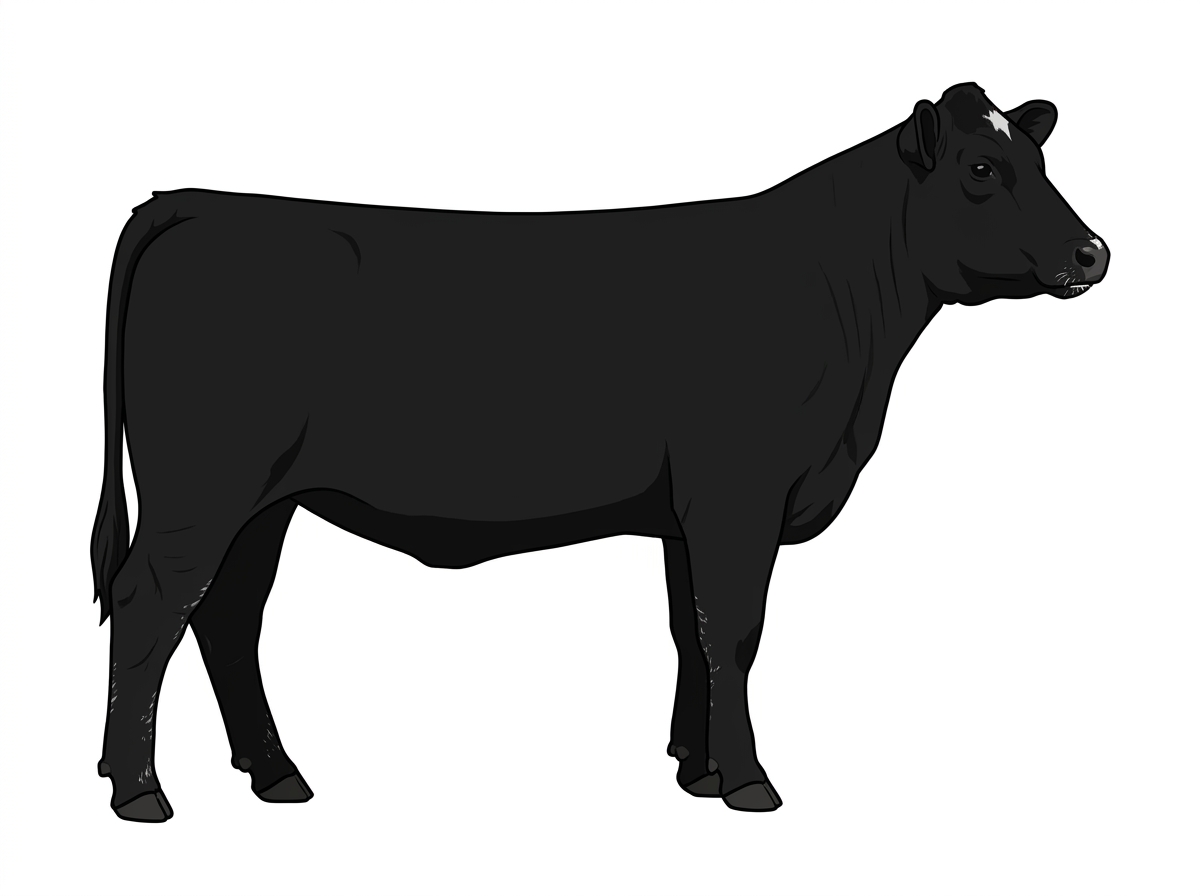 Black with minimal white face markings and ticking in the white Shorthorn Plus Heifer