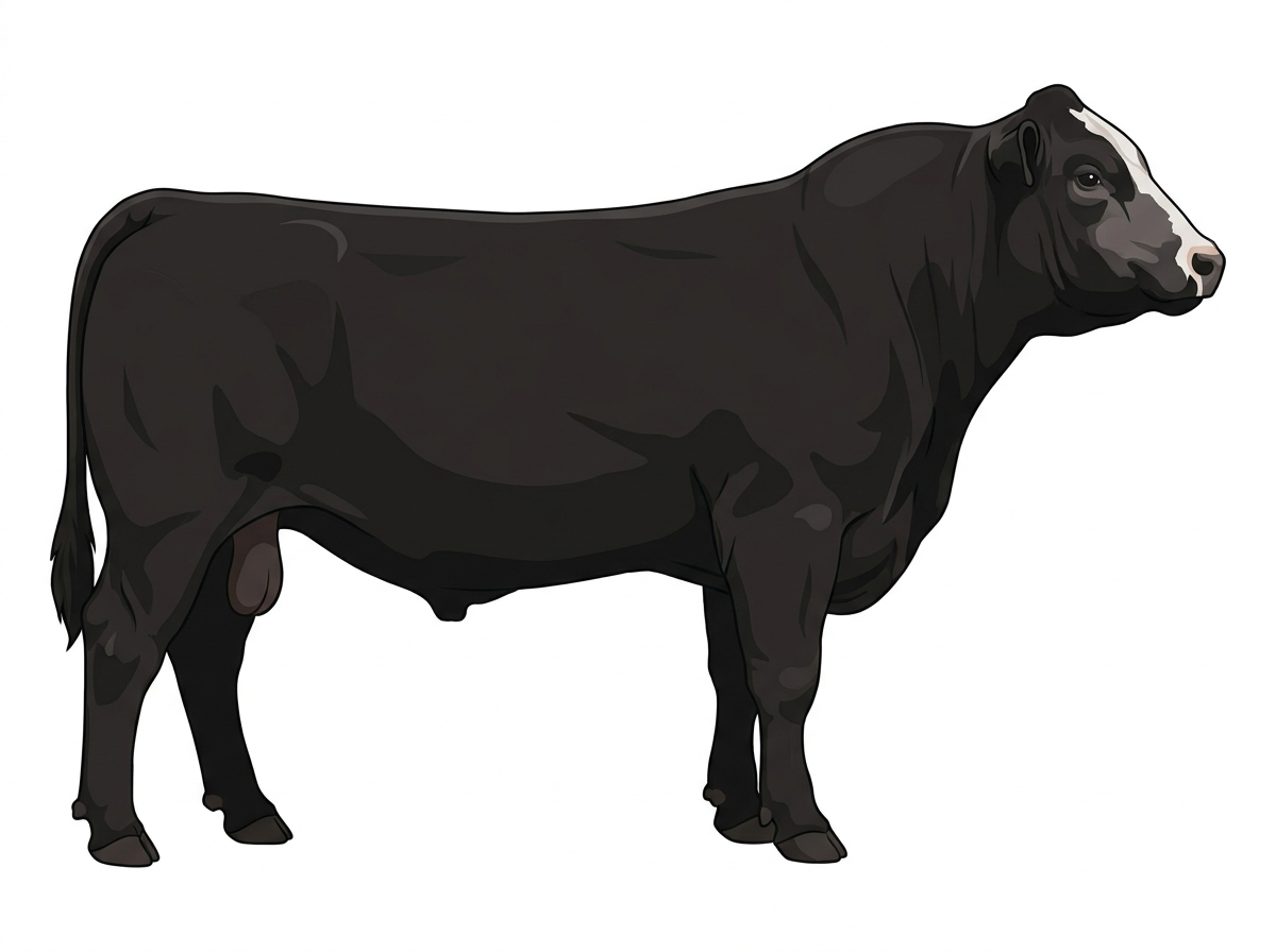 Black with minimal white face markings Shorthorn Plus Bull