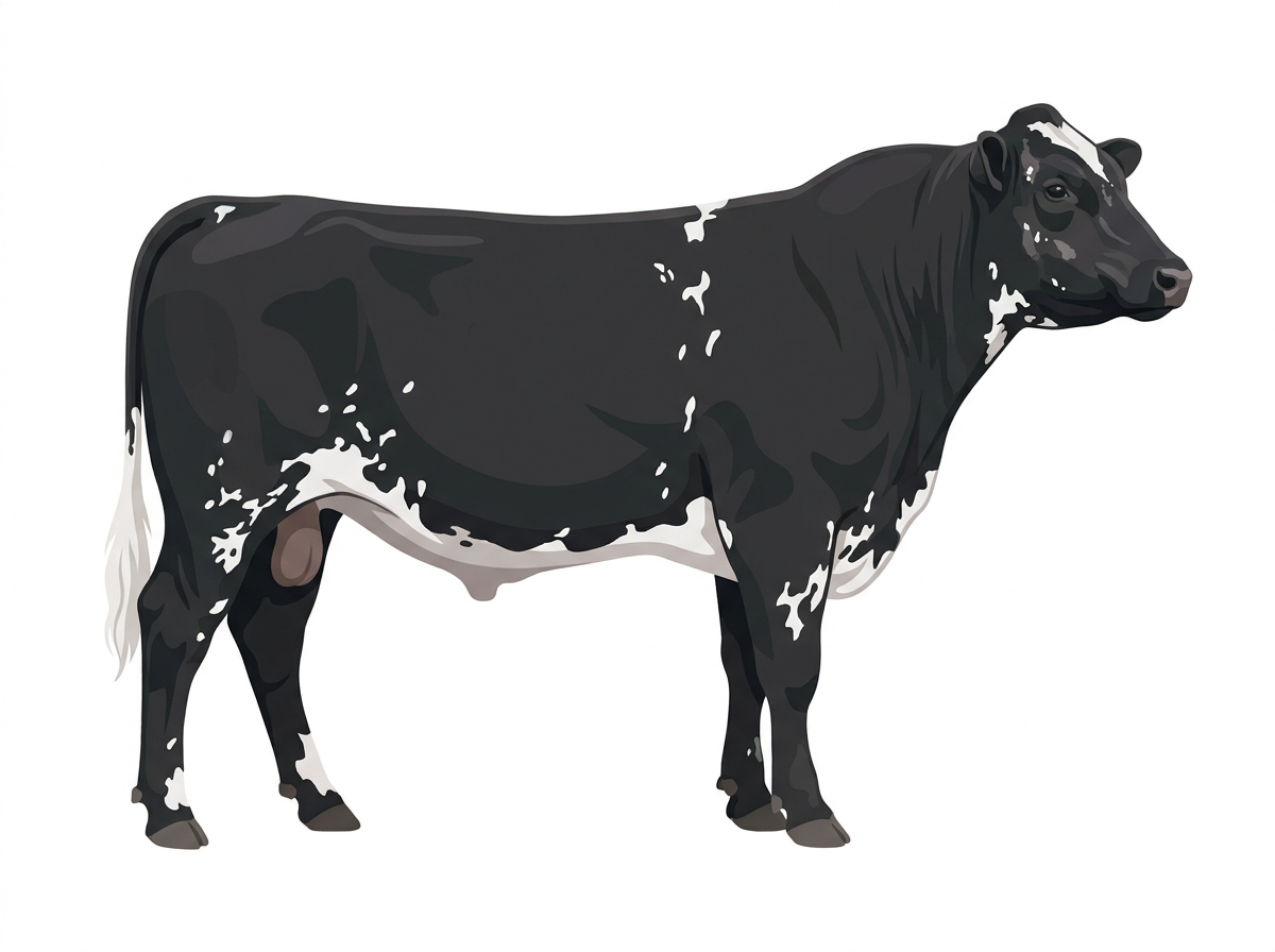 Black with white spots and ticking in the white Shorthorn Plus Bull