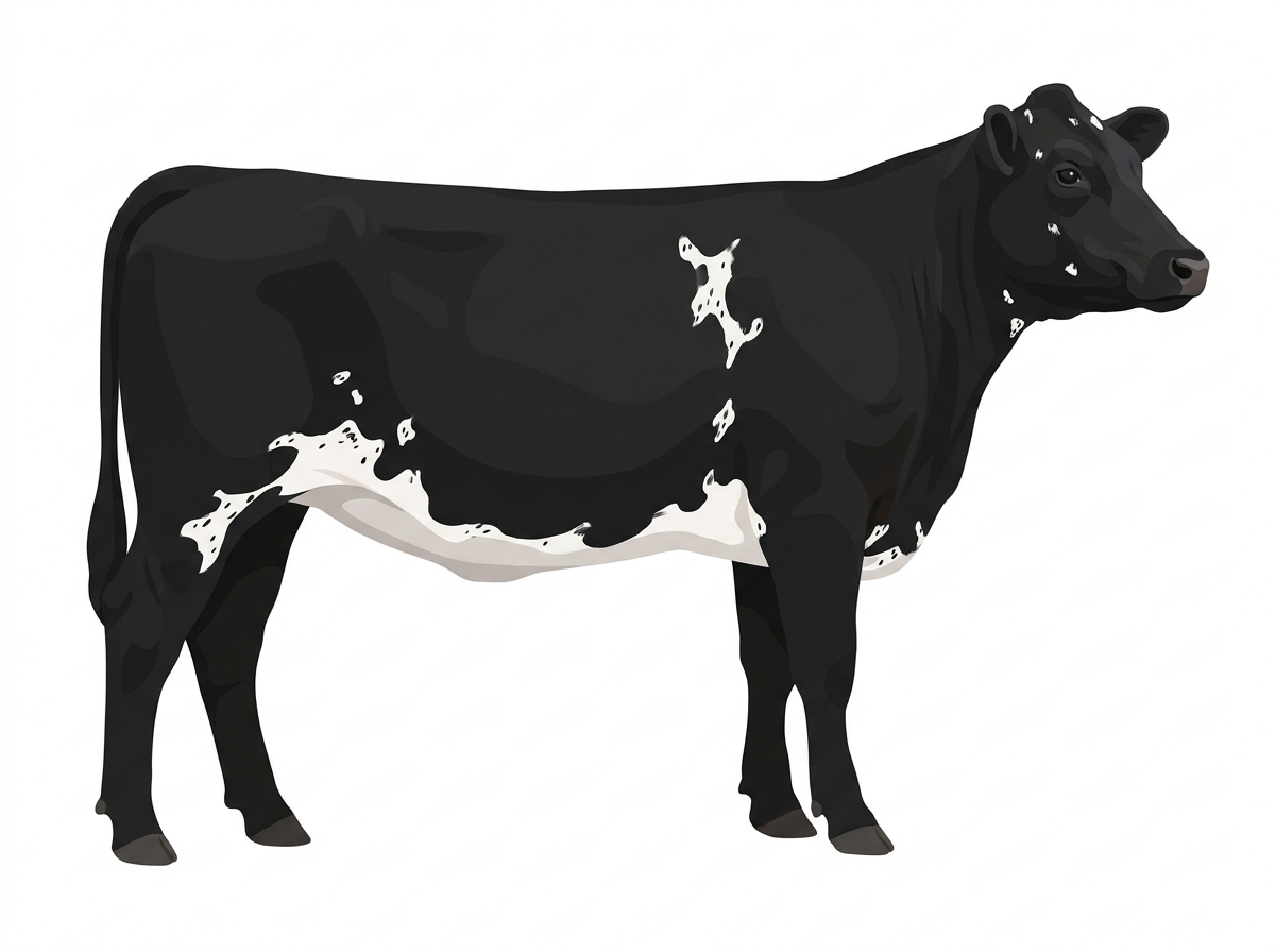 Black with white spots and ticking in the white Shorthorn Plus Heifer
