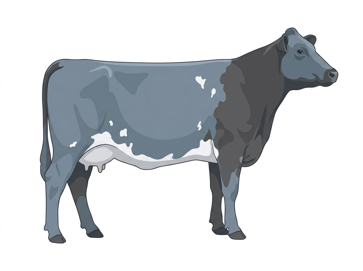 Blue roan with a few white spots Shorthorn Plus Cow