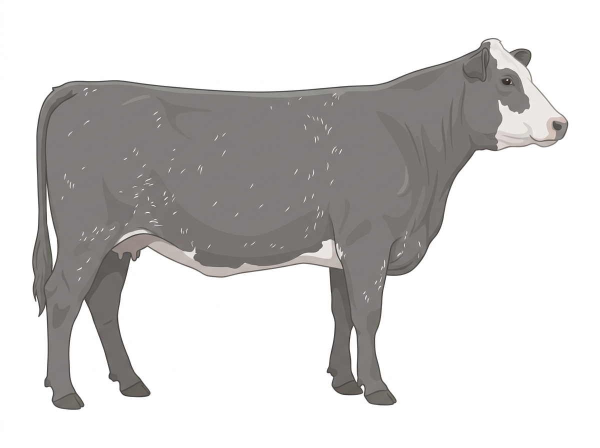 Blue roan with a partial white face Shorthorn Plus Cow