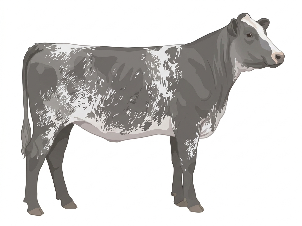 Blue roan with a partial white face Shorthorn Plus Heifer