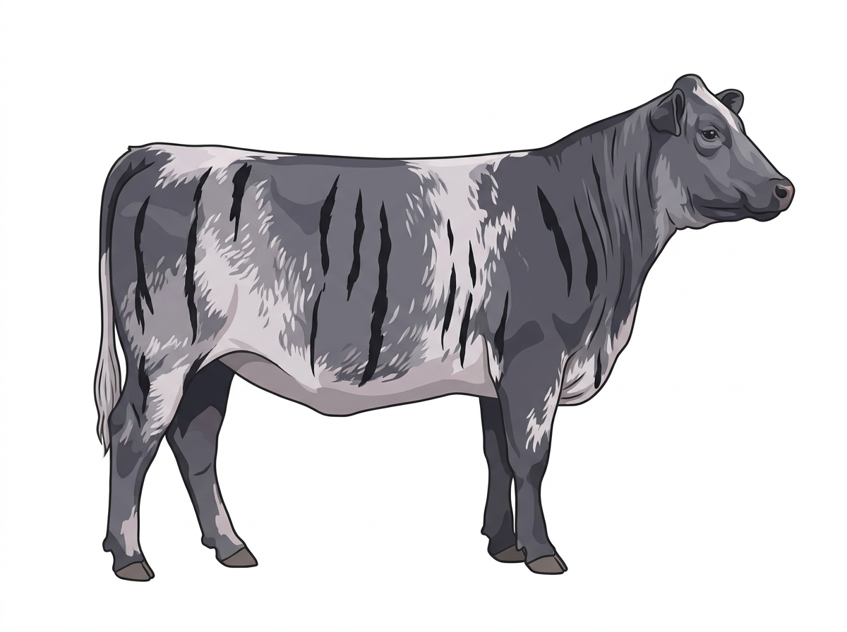 Blue roan with black stripes Shorthorn Plus Heifer