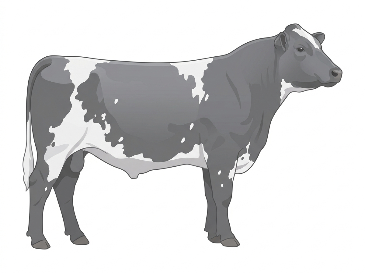 Blue roan with minimal white face markings and a few white spots Shorthorn Plus Bull