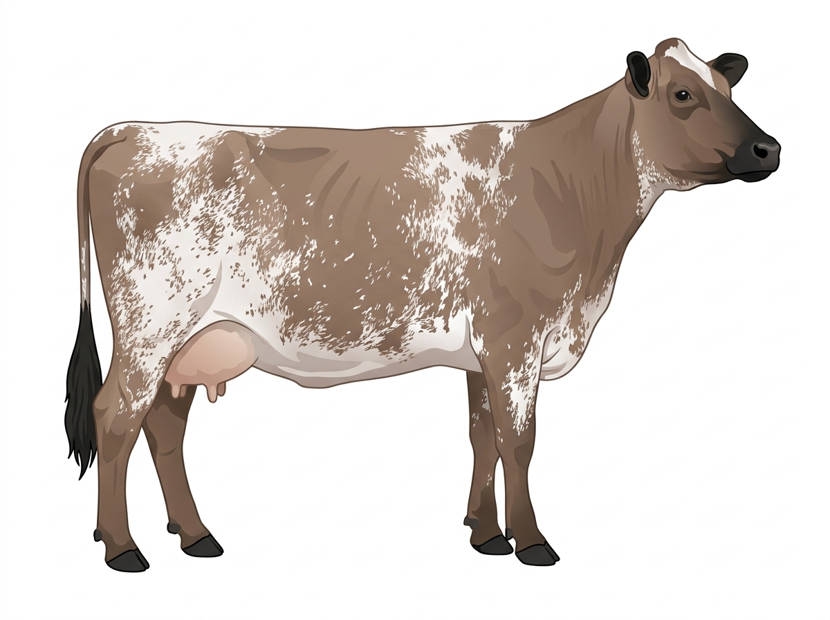 Brown roan with black points Shorthorn Plus Cow