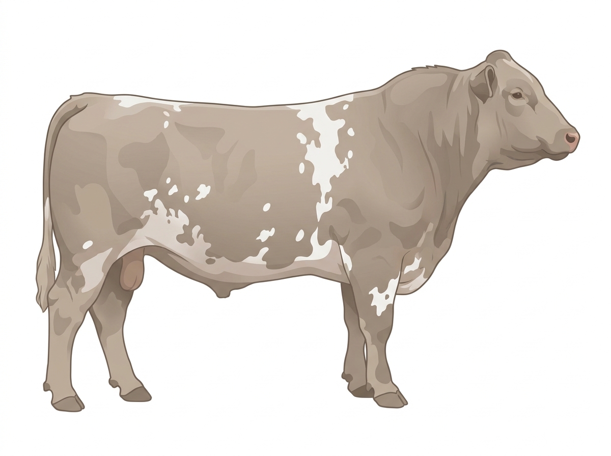Dun roan with white spots Shorthorn Plus Bull