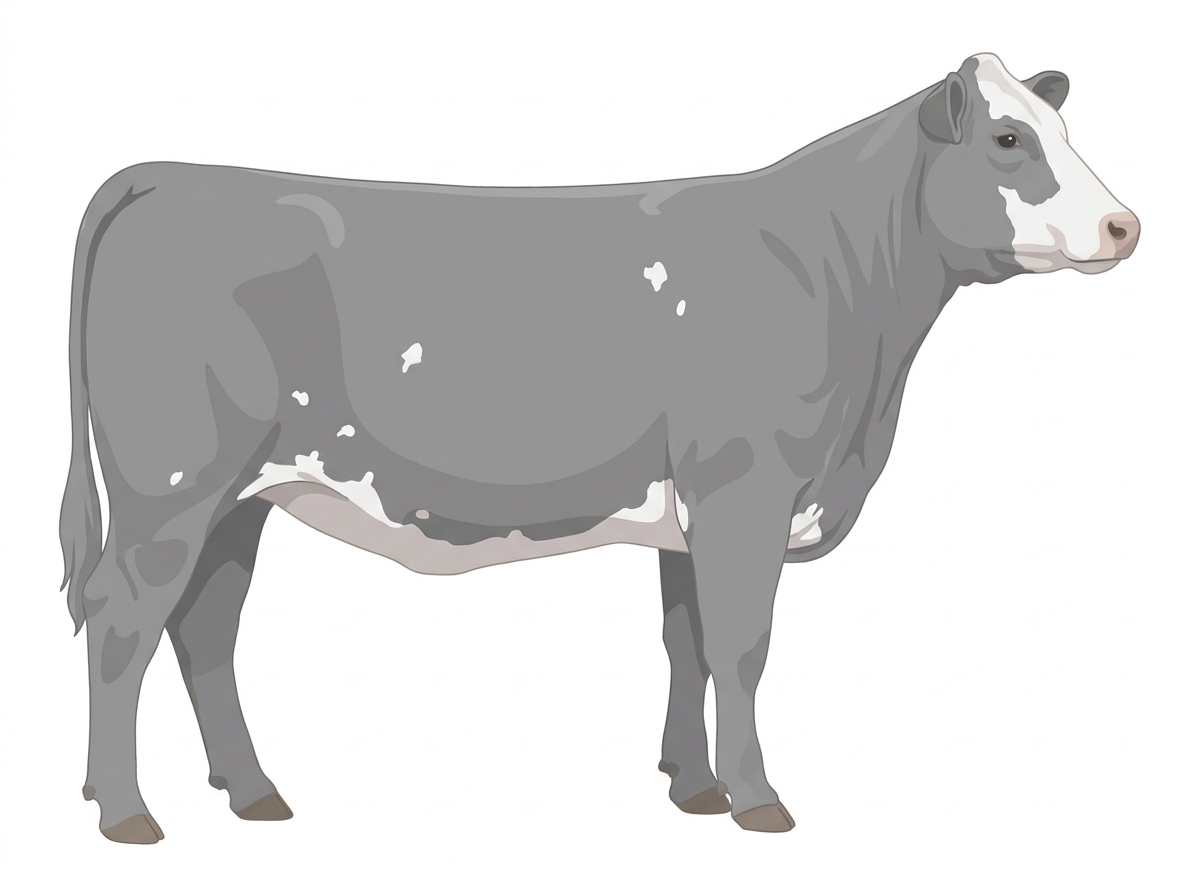 Heavy blue roan with a partial white face and a few white spots Shorthorn Plus Heifer