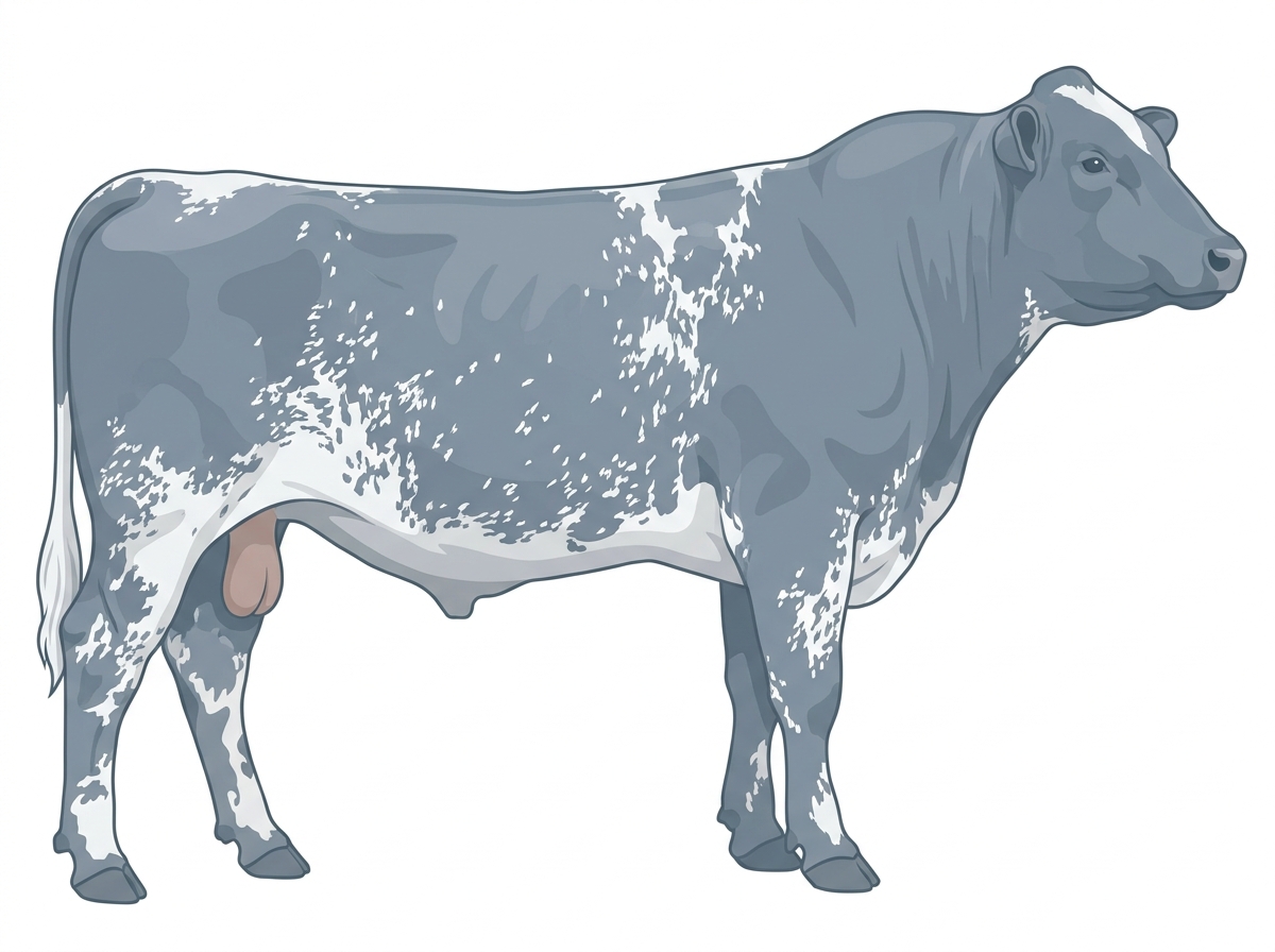 Heavy blue roan with ticking in the white Shorthorn Plus Bull