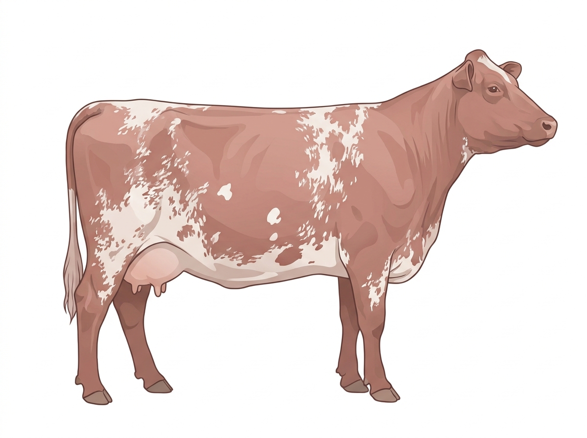 Heavy red roan with a few white spots Shorthorn Plus Cow