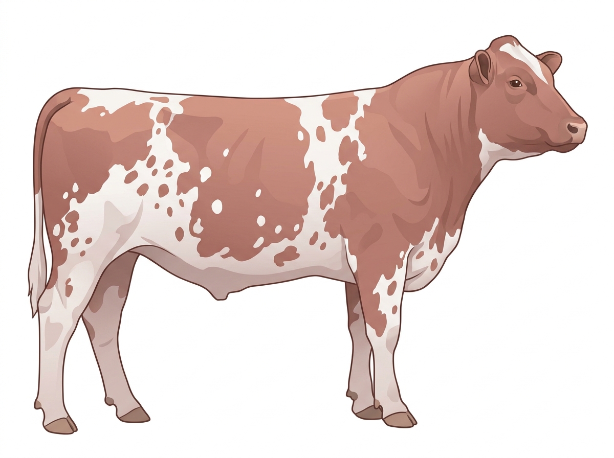 Heavy red roan with a few white spots Shorthorn Plus Steer