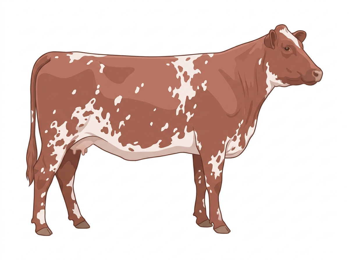 Heavy red roan with white spots Shorthorn Plus Cow