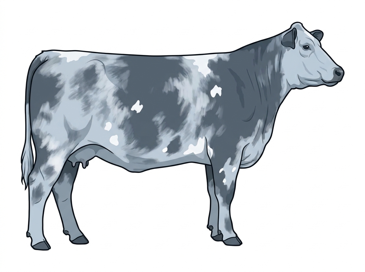 Light blue roan with a few white spots Shorthorn Plus Cow