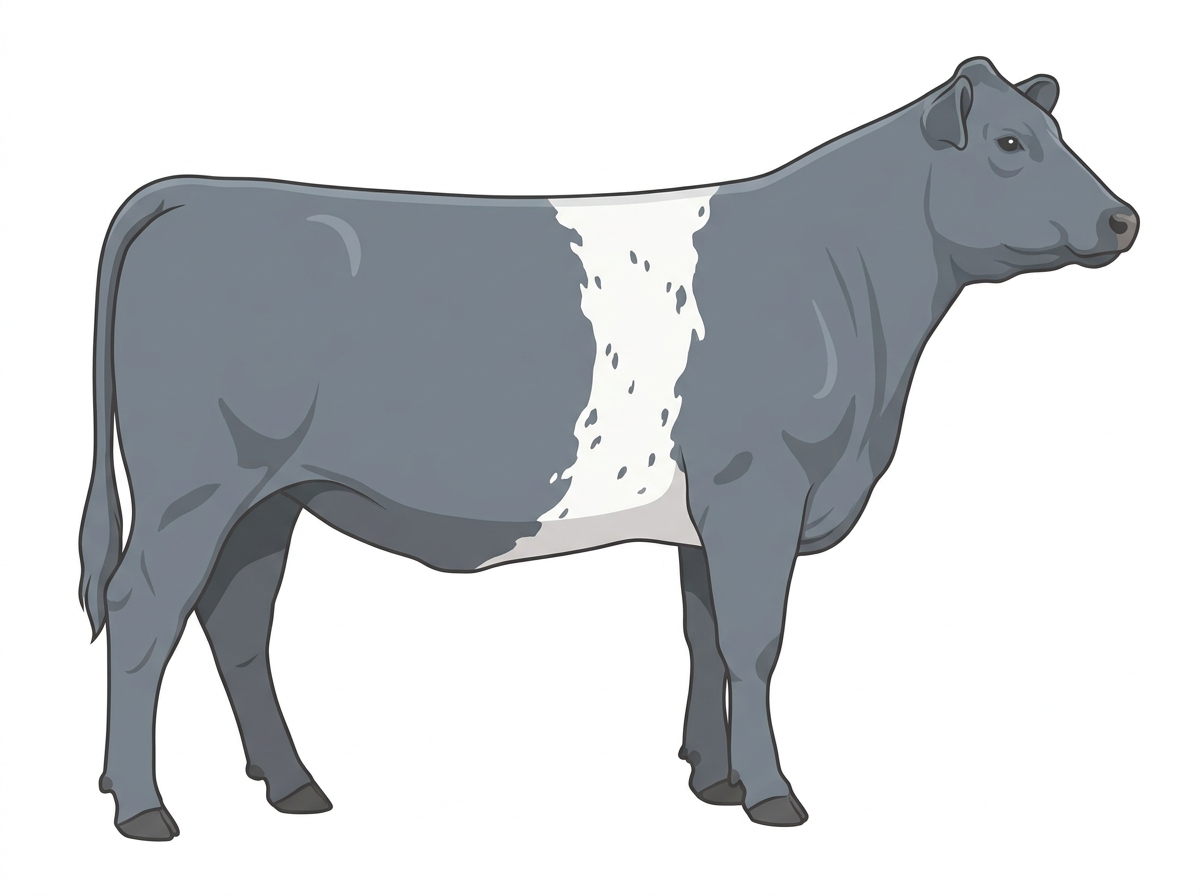 Light blue roan with a white belt around the midsection and ticking in the white Shorthorn Plus Heifer