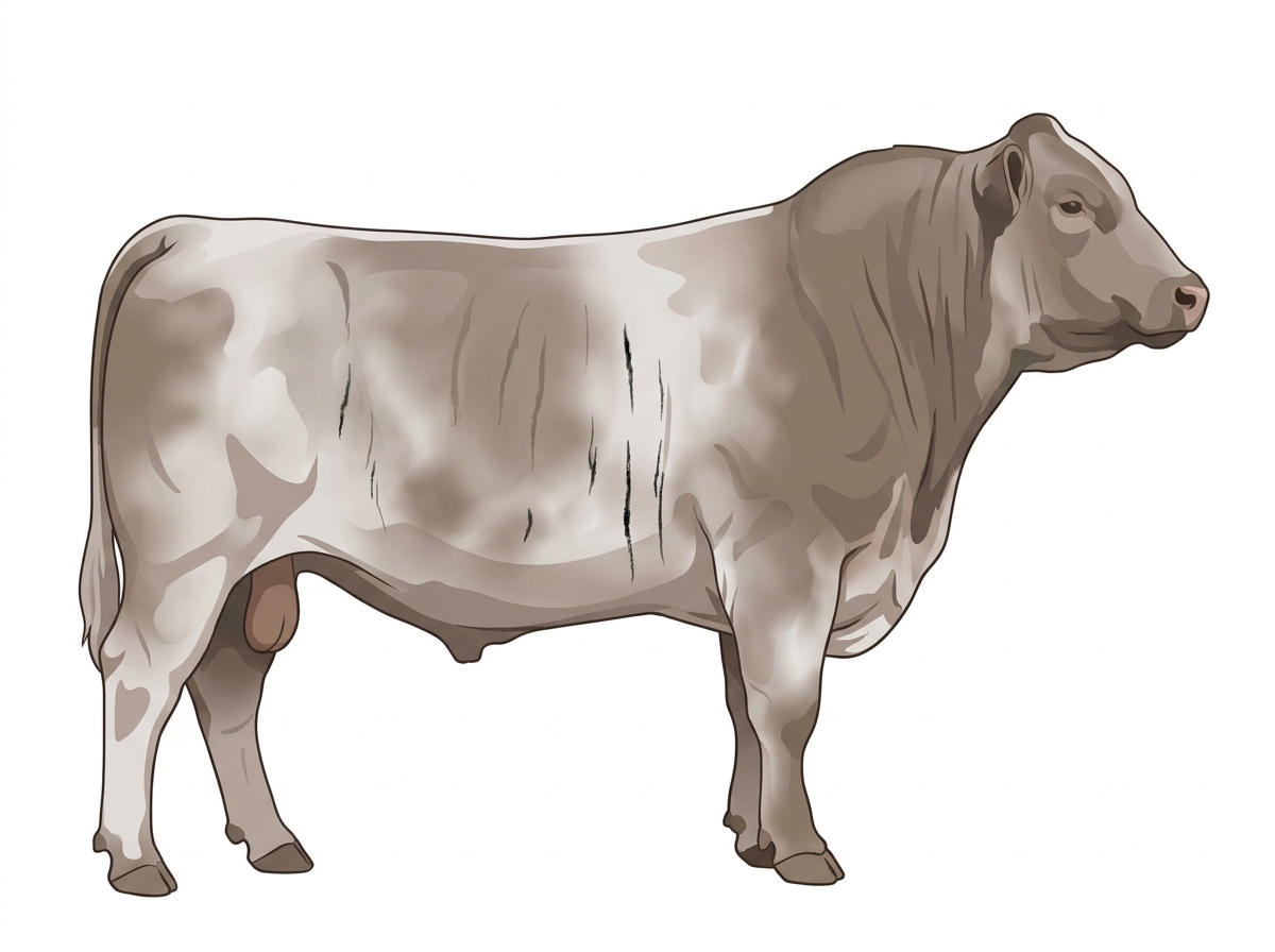 Light blue roan with faint black striping Shorthorn Plus Bull
