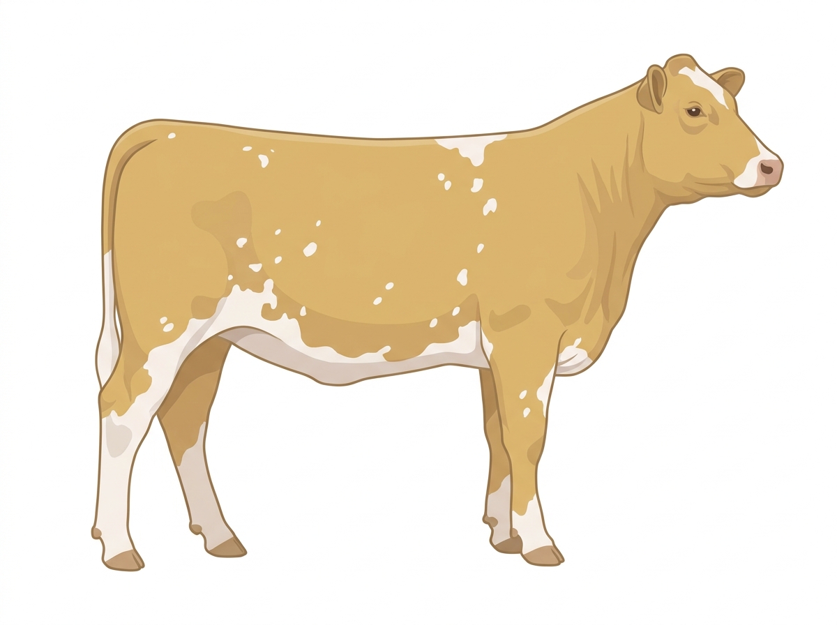 Light gold roan with a partial white face and white spots Shorthorn Plus Heifer