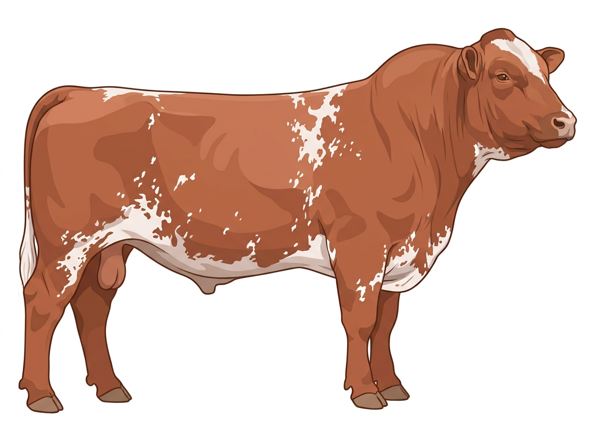 Light red roan with a partial white face Shorthorn Plus Bull