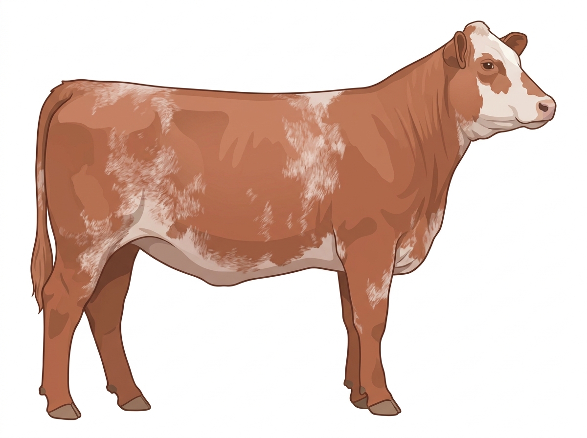 Light red roan with a partial white face Shorthorn Plus Heifer