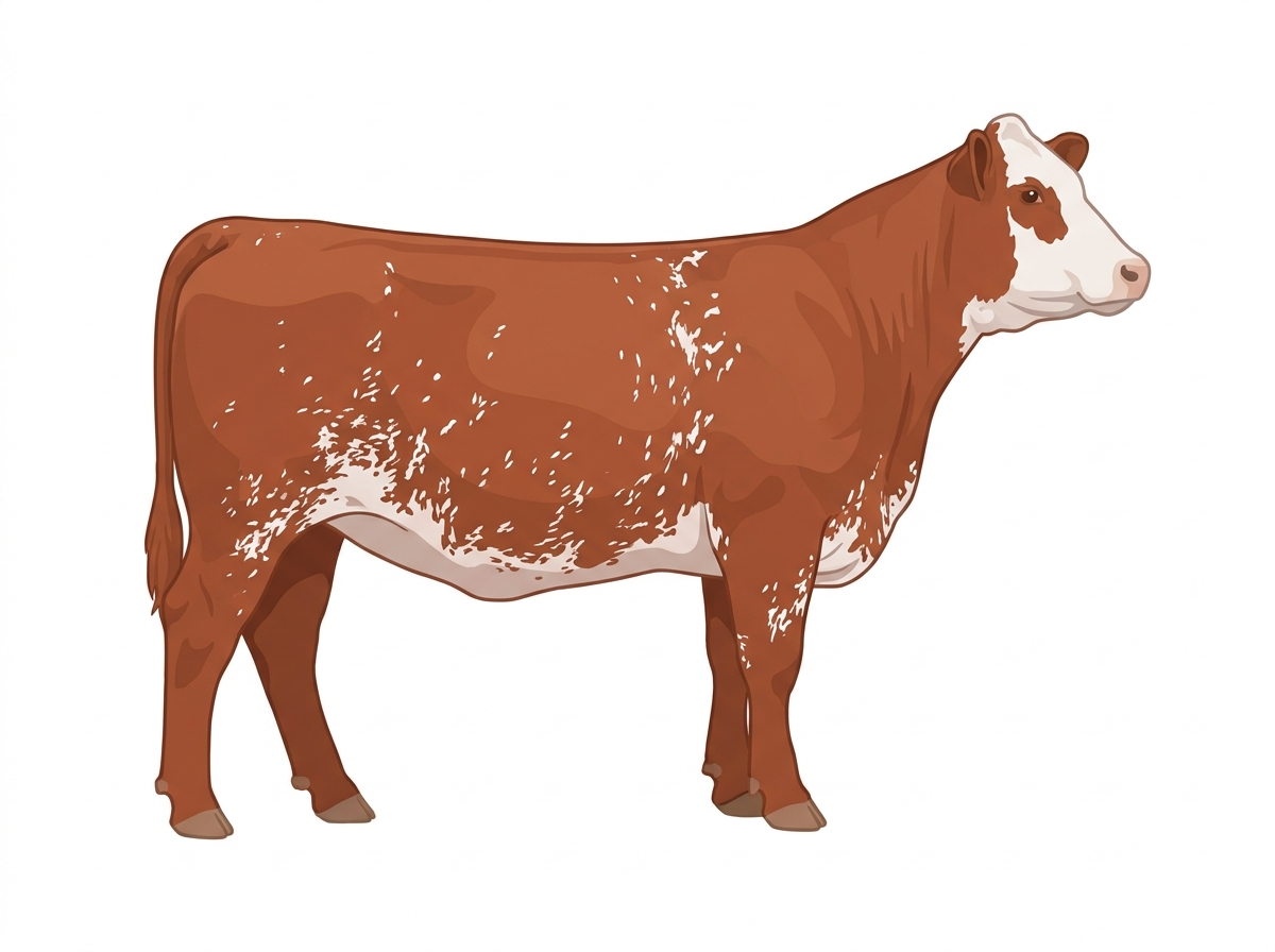 Light red roan with a white face and ticking in the white Shorthorn Plus Heifer