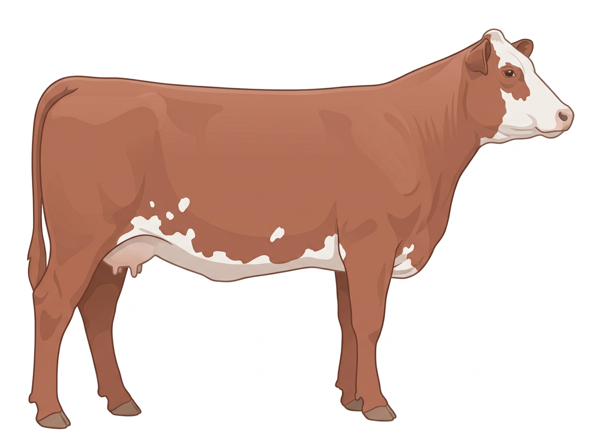 Red roan with a partial white face and a few white spots Shorthorn Plus Cow