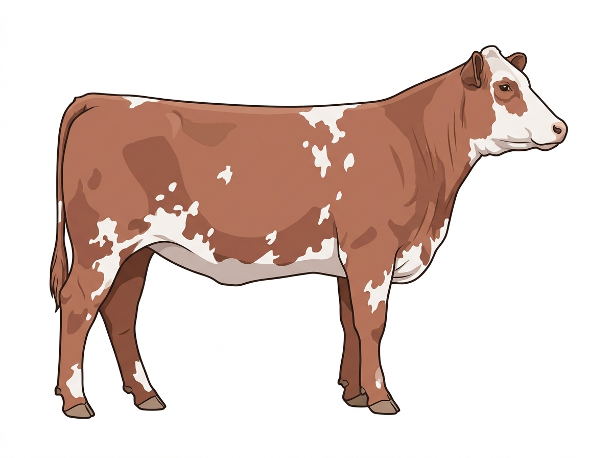 Red roan with a partial white face and a few white spots Shorthorn Plus Heifer
