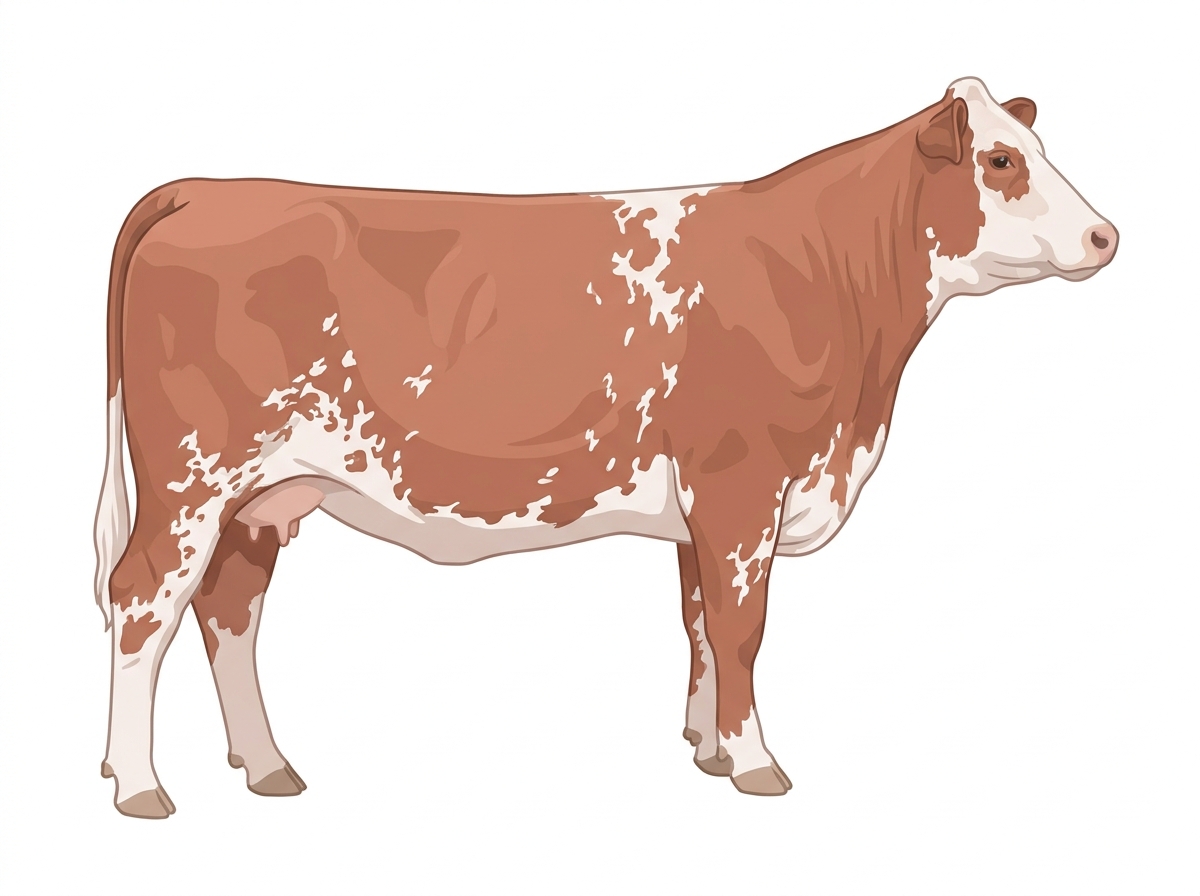 Red roan with a partial white face and ticking in the white Shorthorn Plus Cow