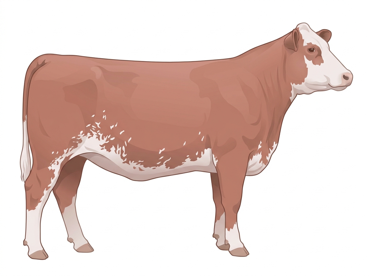 Red roan with a partial white face and ticking in the white Shorthorn Plus Heifer
