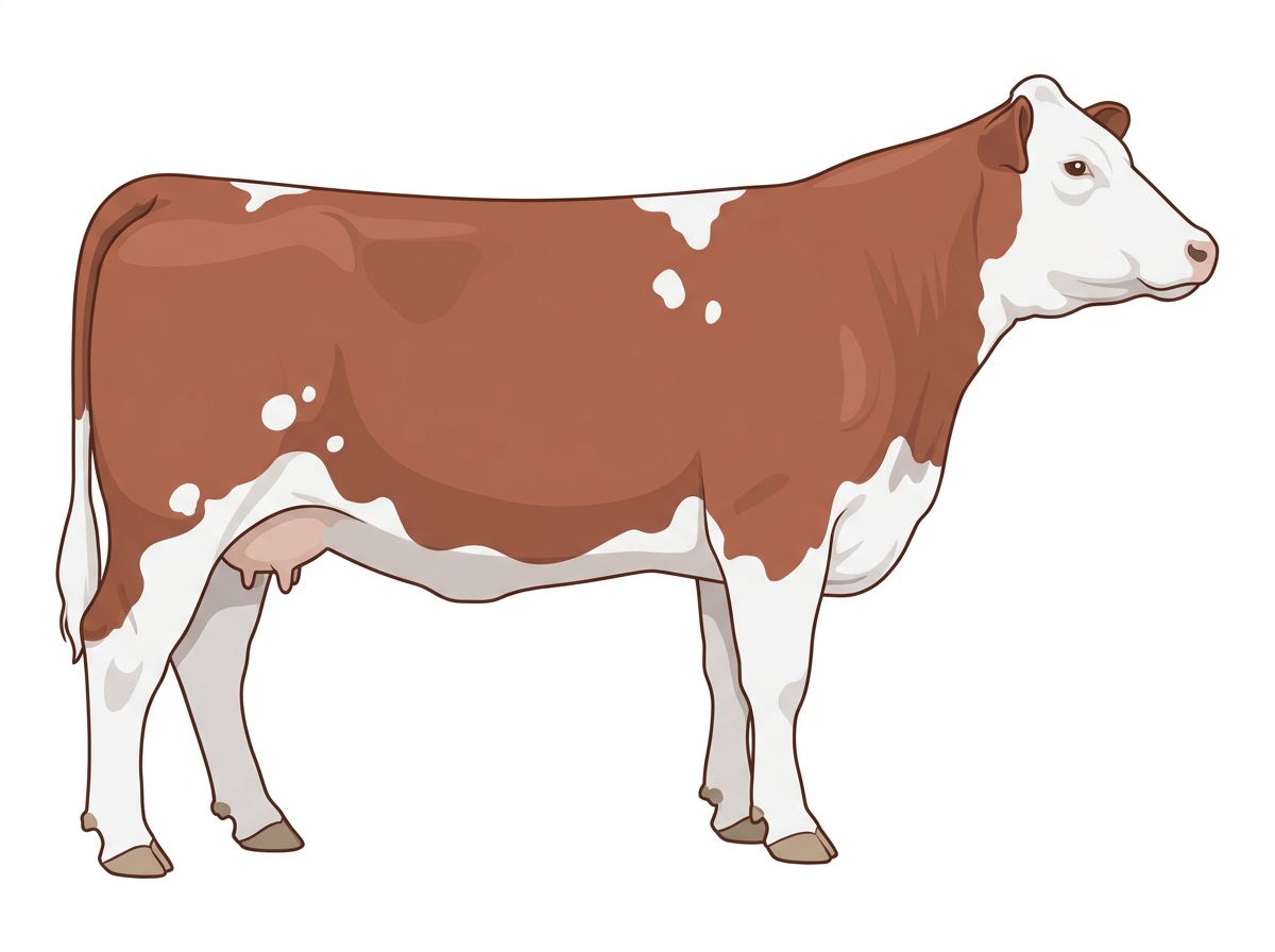 Red roan with a white face and a few white spots Shorthorn Plus Cow