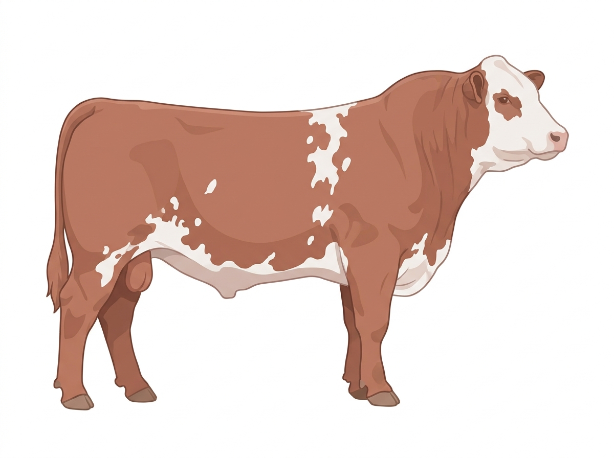 Red roan with a white face and white spots Shorthorn Plus Bull