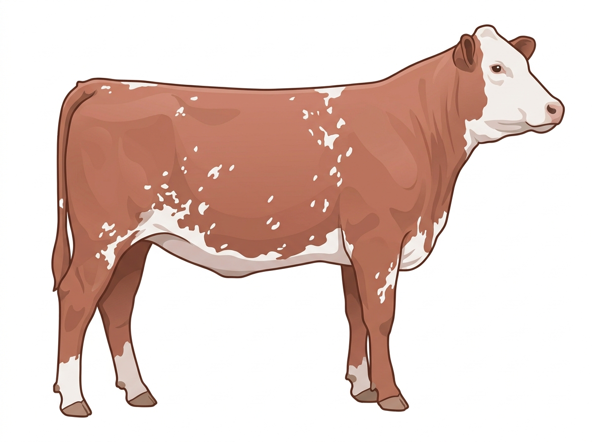 Red roan with a white face Shorthorn Plus Heifer