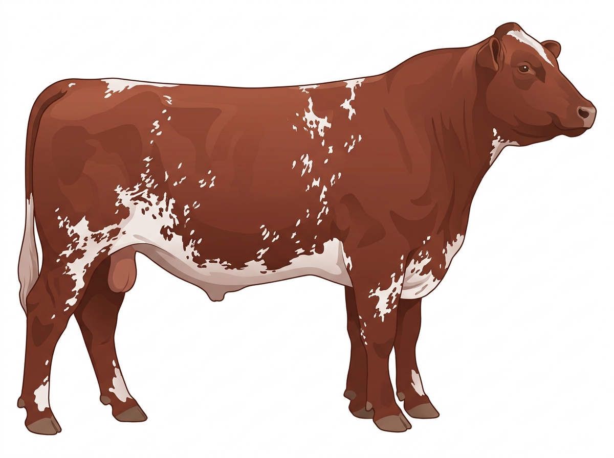 Red roan with ticking in the white Shorthorn Plus Bull