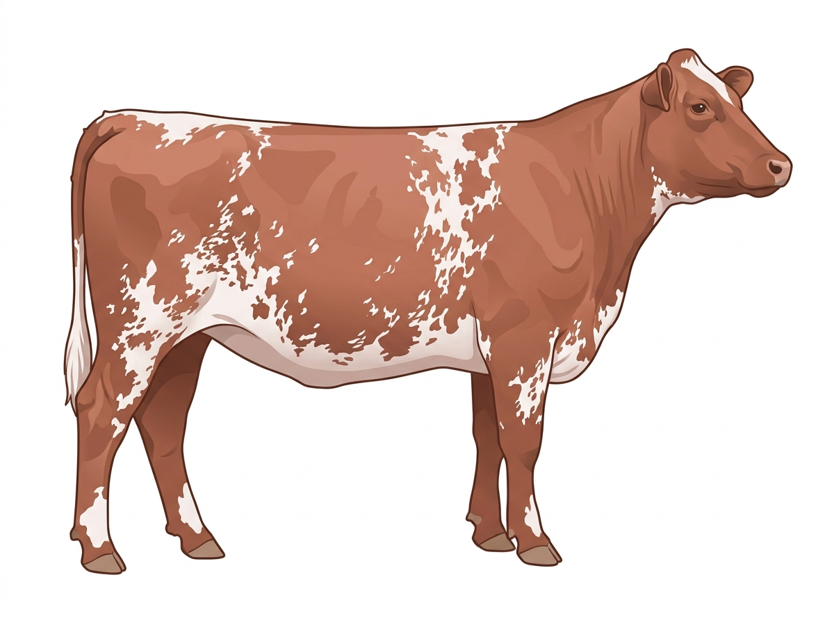 Red roan with ticking in the white Shorthorn Plus Heifer