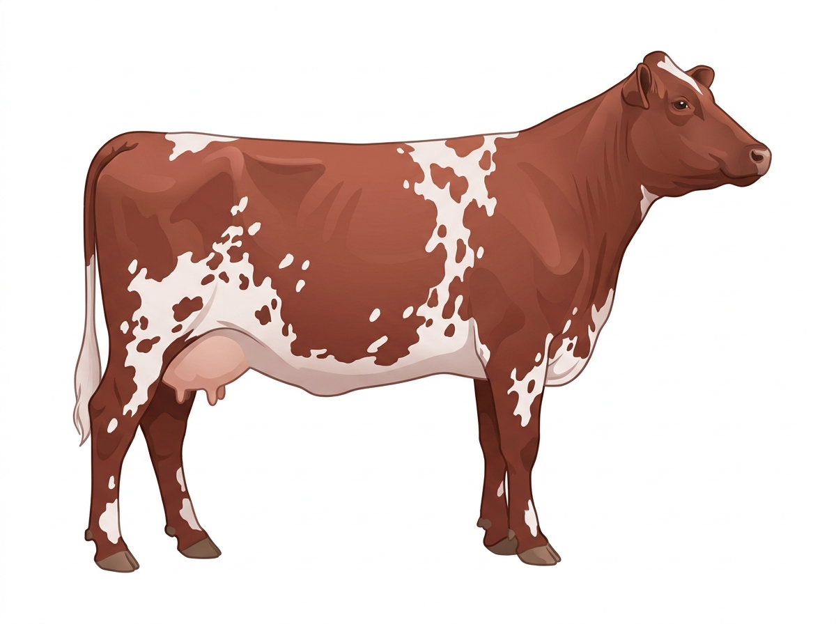 Red roan with white spots Shorthorn Plus Cow