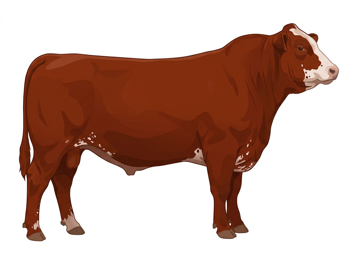 Red with a partial white face, a few white spots and ticking in the white Shorthorn Plus Bull