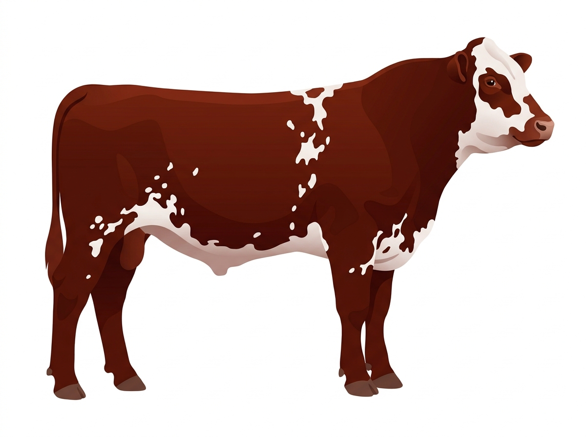 Red with a partial white face and white spots Shorthorn Plus Bull
