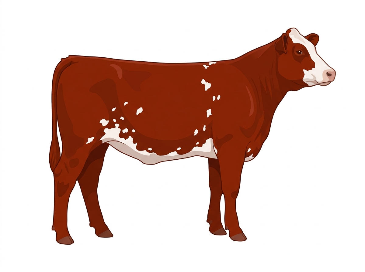 Red with a partial white face and white spots Shorthorn Plus Heifer