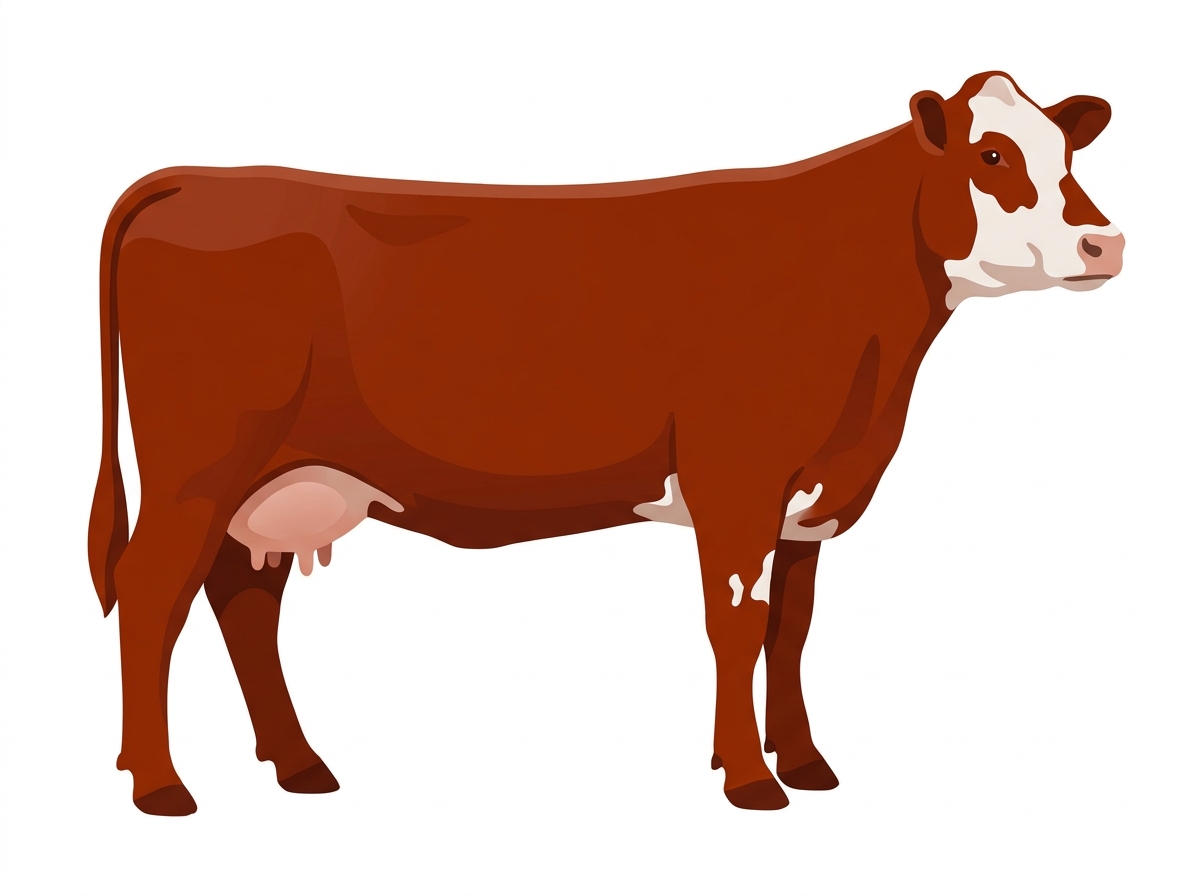 Red with a partial white face Shorthorn Plus Cow