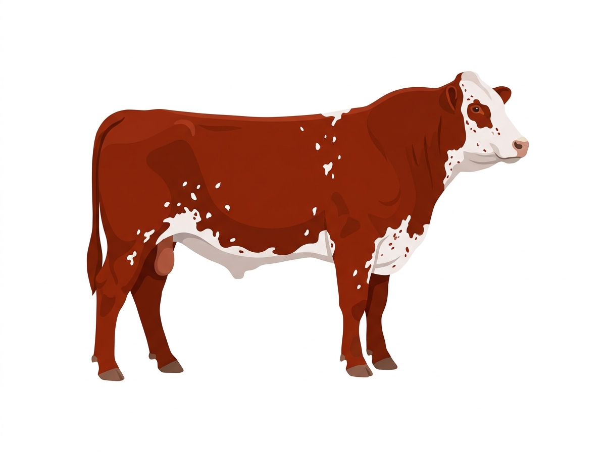 Red with a partial white face, white spots and ticking in the white Shorthorn Plus Bull