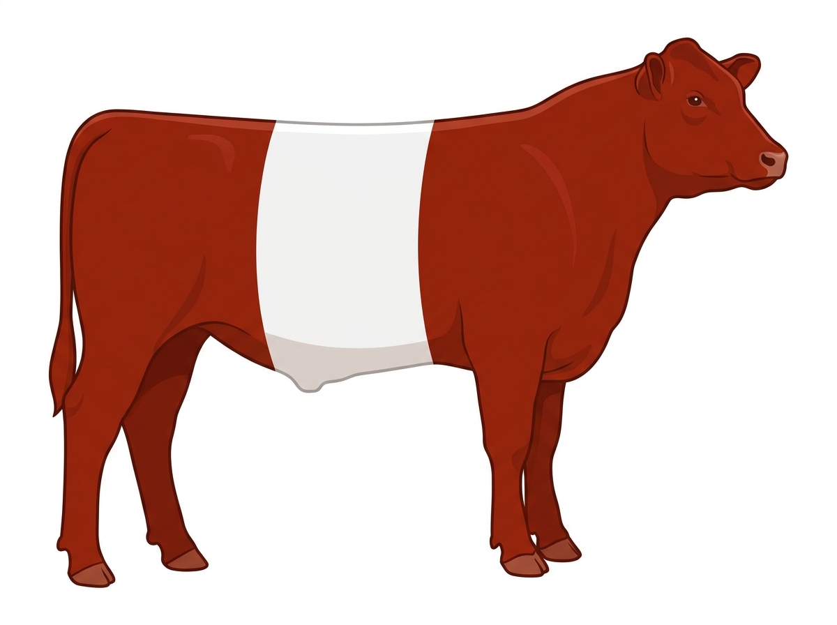 Red with a white belt around the midsection Shorthorn Plus Steer