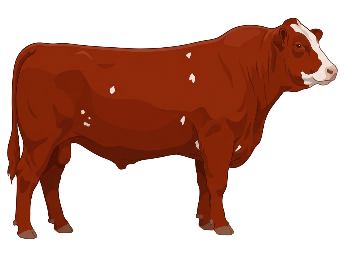 Red with minimal white face markings and a few white spots Shorthorn Plus Bull