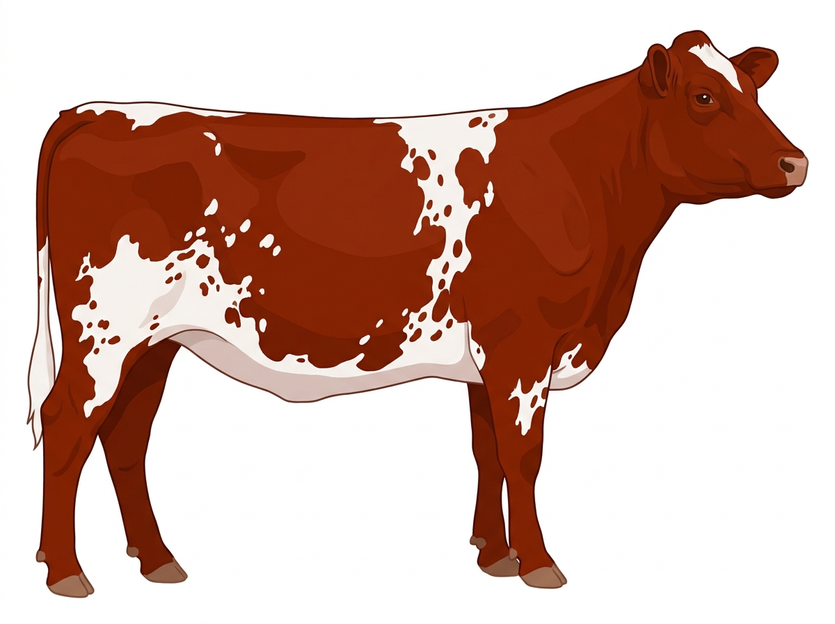 Red with white spots and ticking in the white Shorthorn Plus Heifer