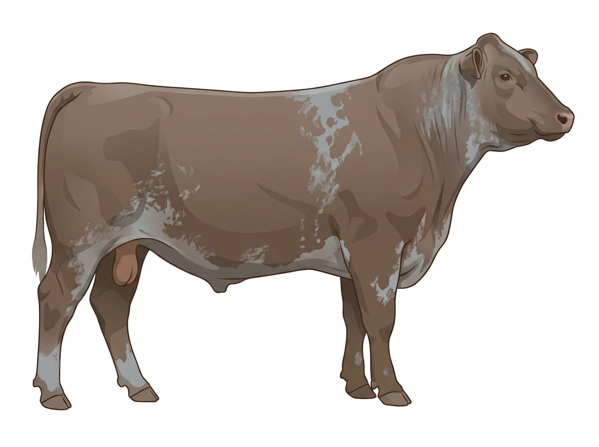 Smoky with ticking in the white Shorthorn Plus Bull