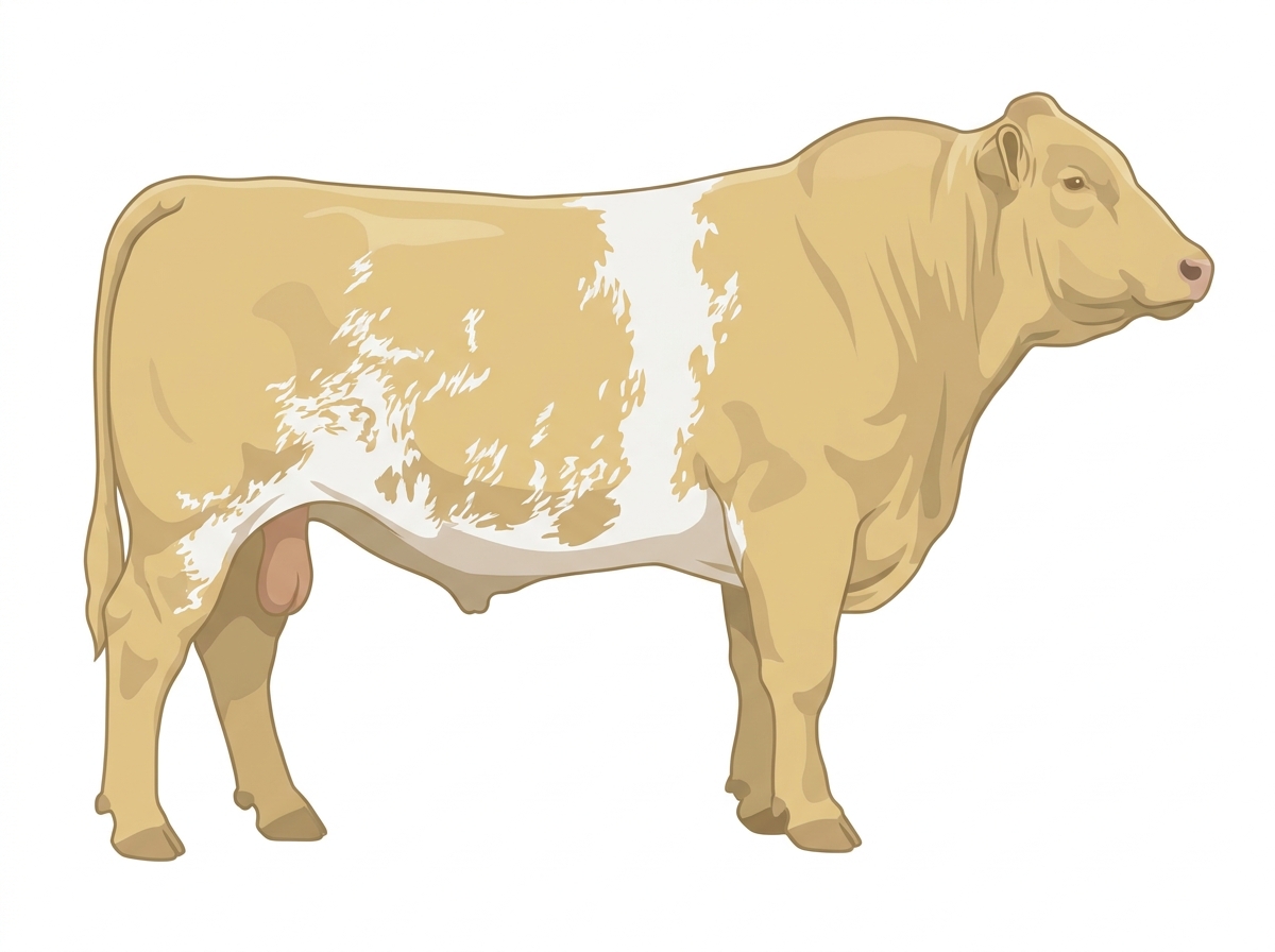 Yellow dun roan with a white belt around the midsection Shorthorn Plus Bull