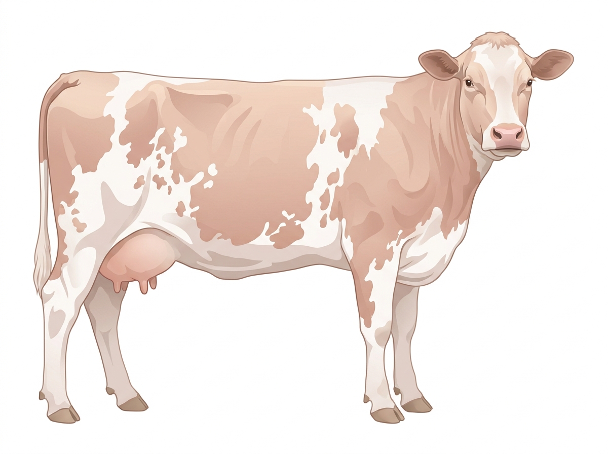 Red roan, nearly white Shorthorn Cow