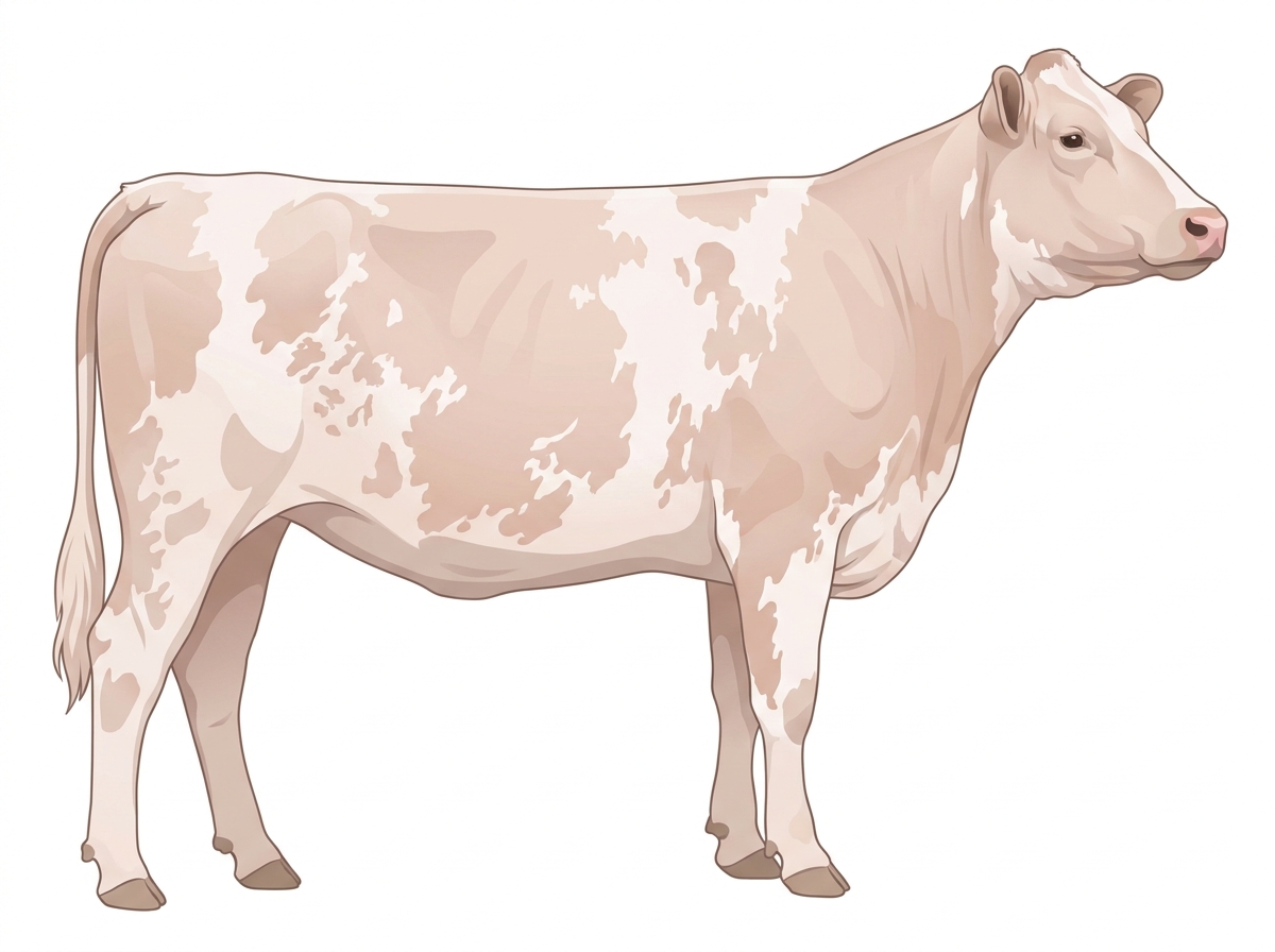 Red roan, nearly white Shorthorn Heifer
