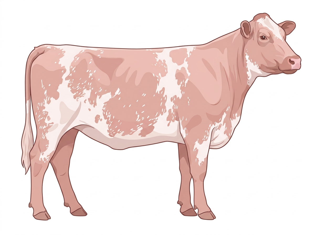Red roan, nearly white with a few white spots and ticking in the white Shorthorn Heifer