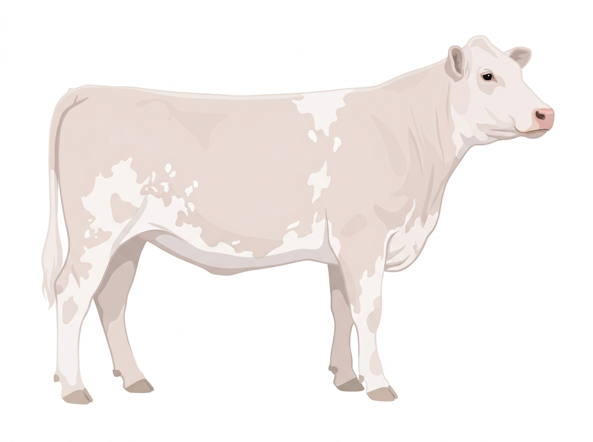 Red roan, nearly white with a few white spots Shorthorn Heifer