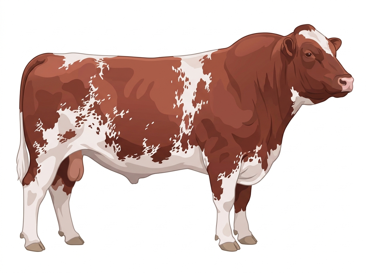 Red roan with white in large patches and ticking in the white Shorthorn Bull