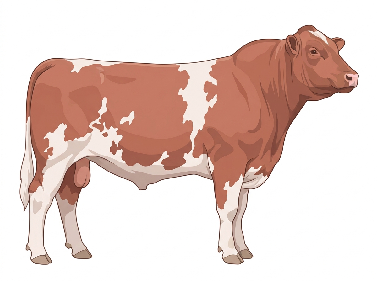 Red roan with white in large patches Shorthorn Bull
